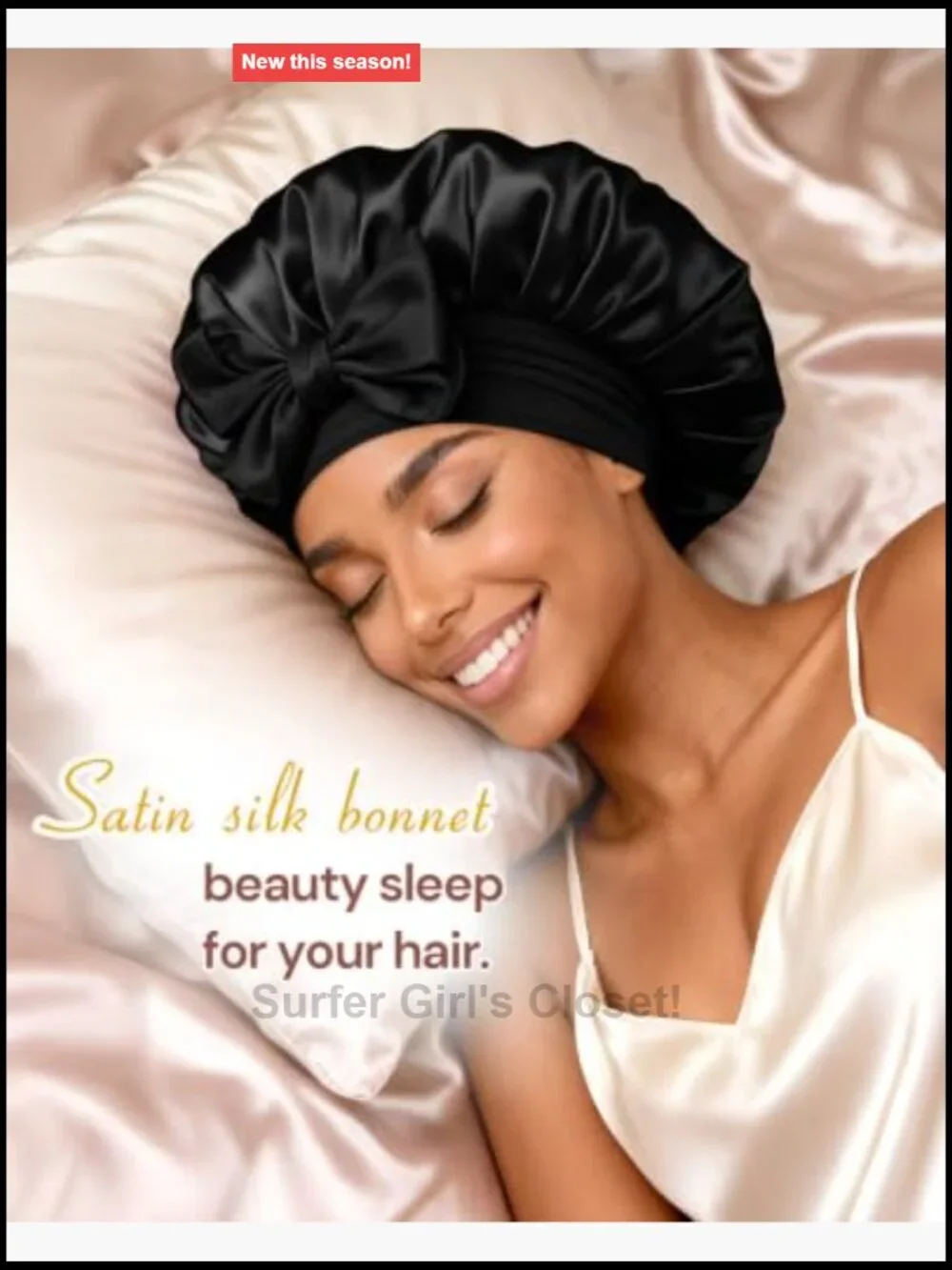 Double Layer Satin Bonnet for Sleeping Night Cap with Tie Band for Curly Hair